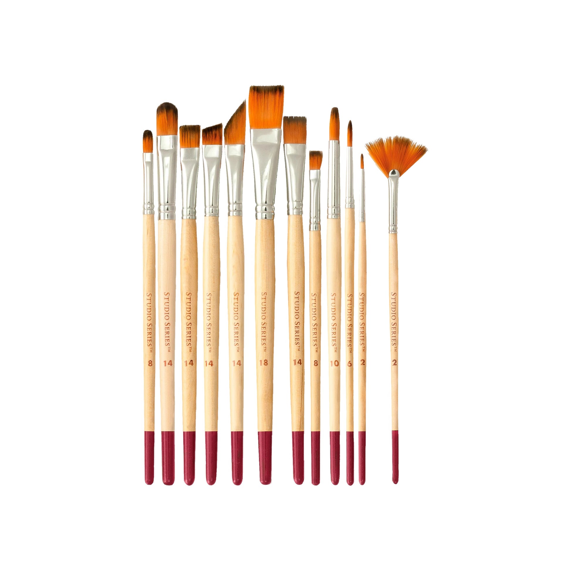 Set of paintbrushes with red accents on a white background