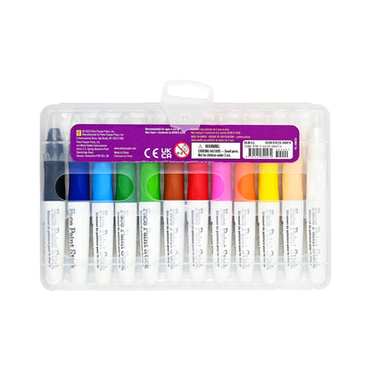 Set of eight paint sticks in various colors with a clear plastic packaging on a white background