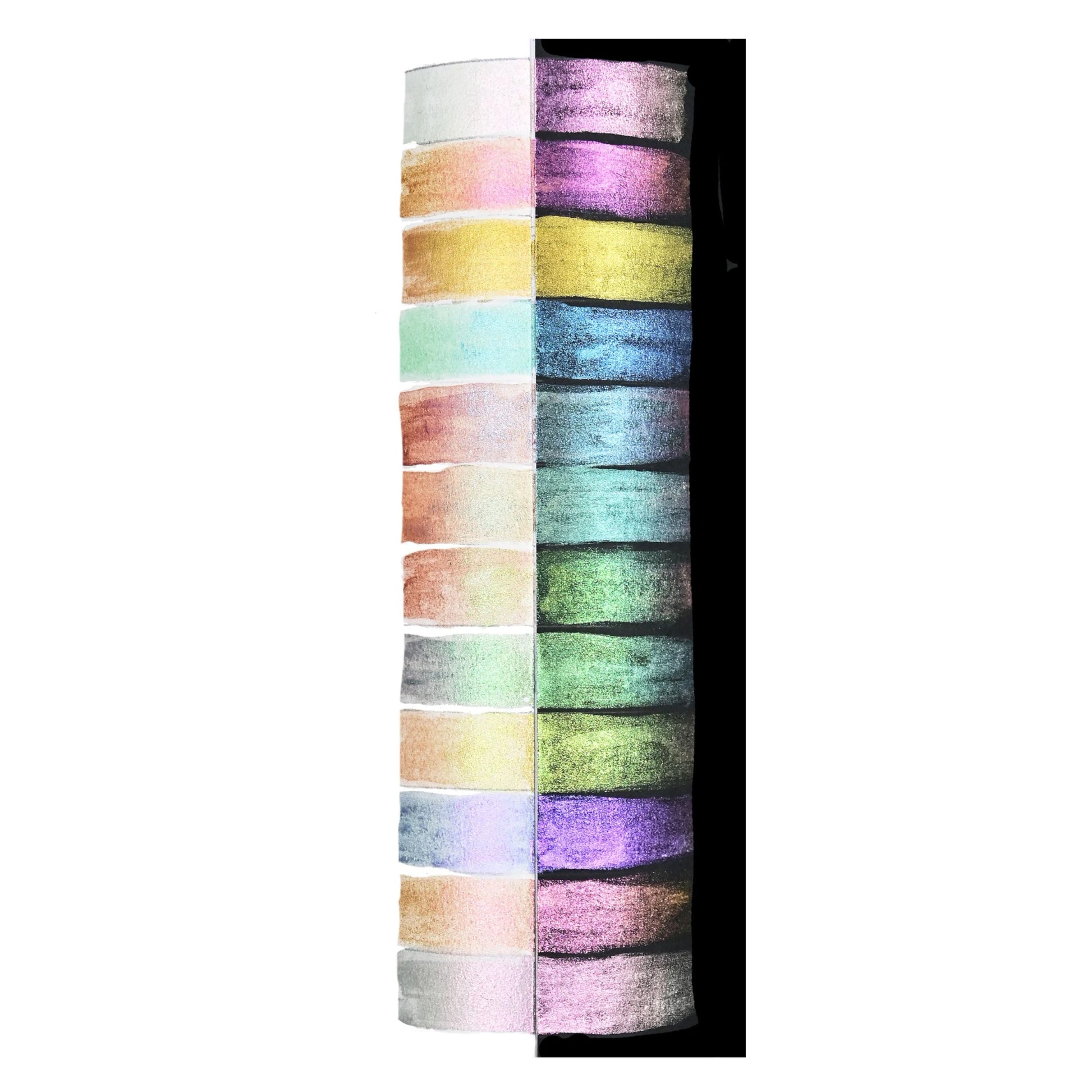 Studio Series 13-Piece Chameleon Iridescent Watercolor Paint Set, featuring 12 color-shifting dry watercolor pans and a fine-tip paintbrush
