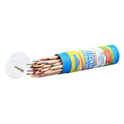 Studio Series 24-Piece Junior Colored Pencils, featuring vibrant soft-core colors in a sturdy cylindrical storage tube with a built-in sharpener