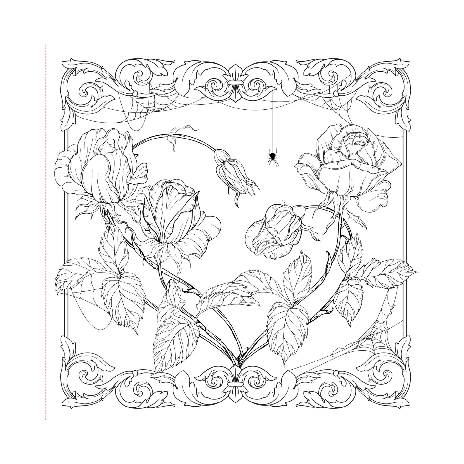 Decorative floral design with intricate leaves and flowers in a frame on a white background