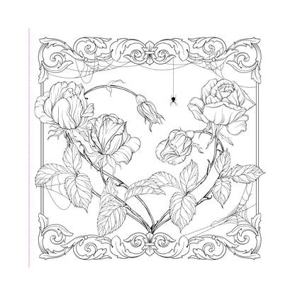 Decorative floral design with intricate leaves and flowers in a frame on a white background