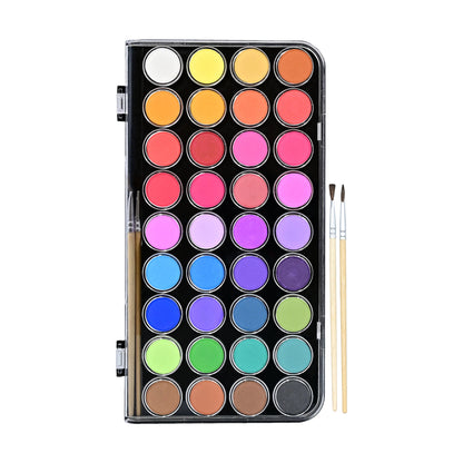 Studio Series 38-Piece Junior Watercolor Paint Set, featuring 36 bright, washable colors and two paintbrushes in a sturdy plastic travel case