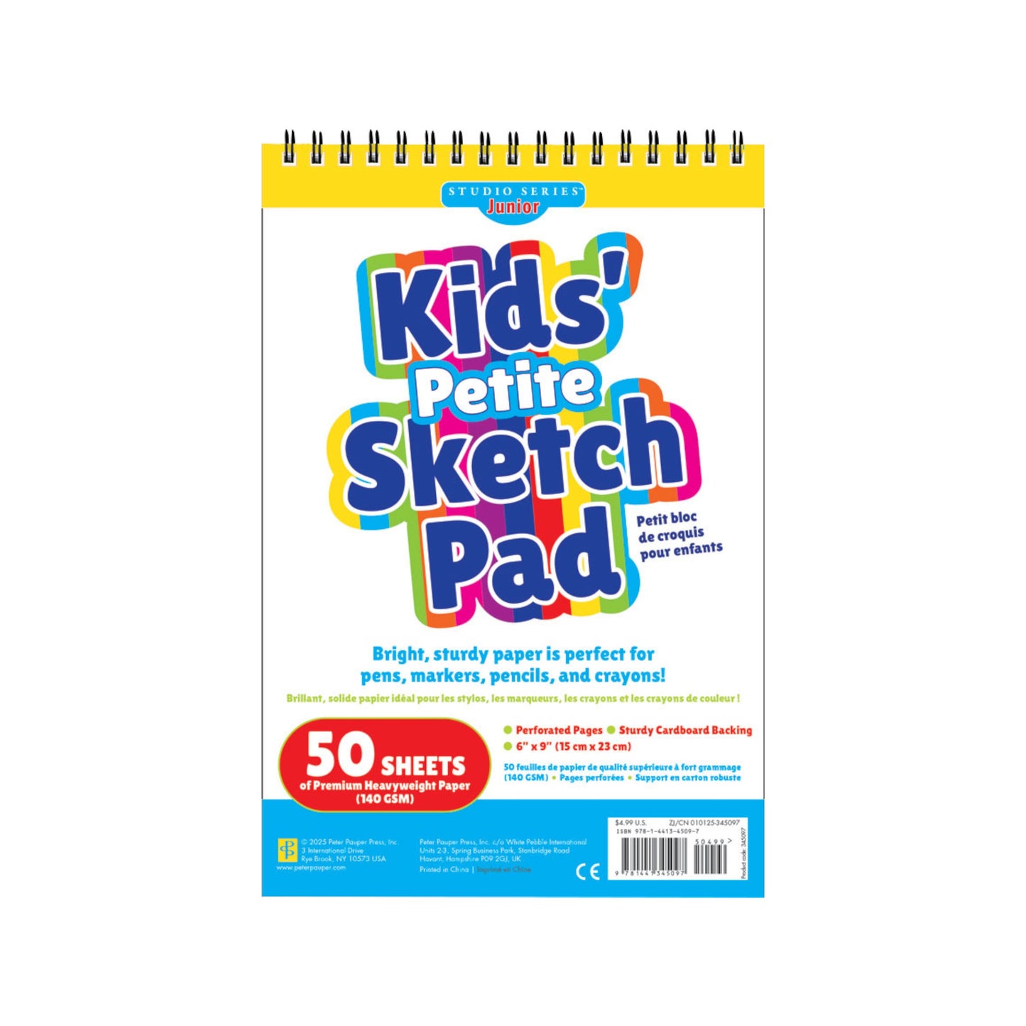 Studio Series 50-Sheet Junior Kids' Petite Sketch Pad, featuring heavyweight, acid-free paper with top wire-o binding and perforated pages