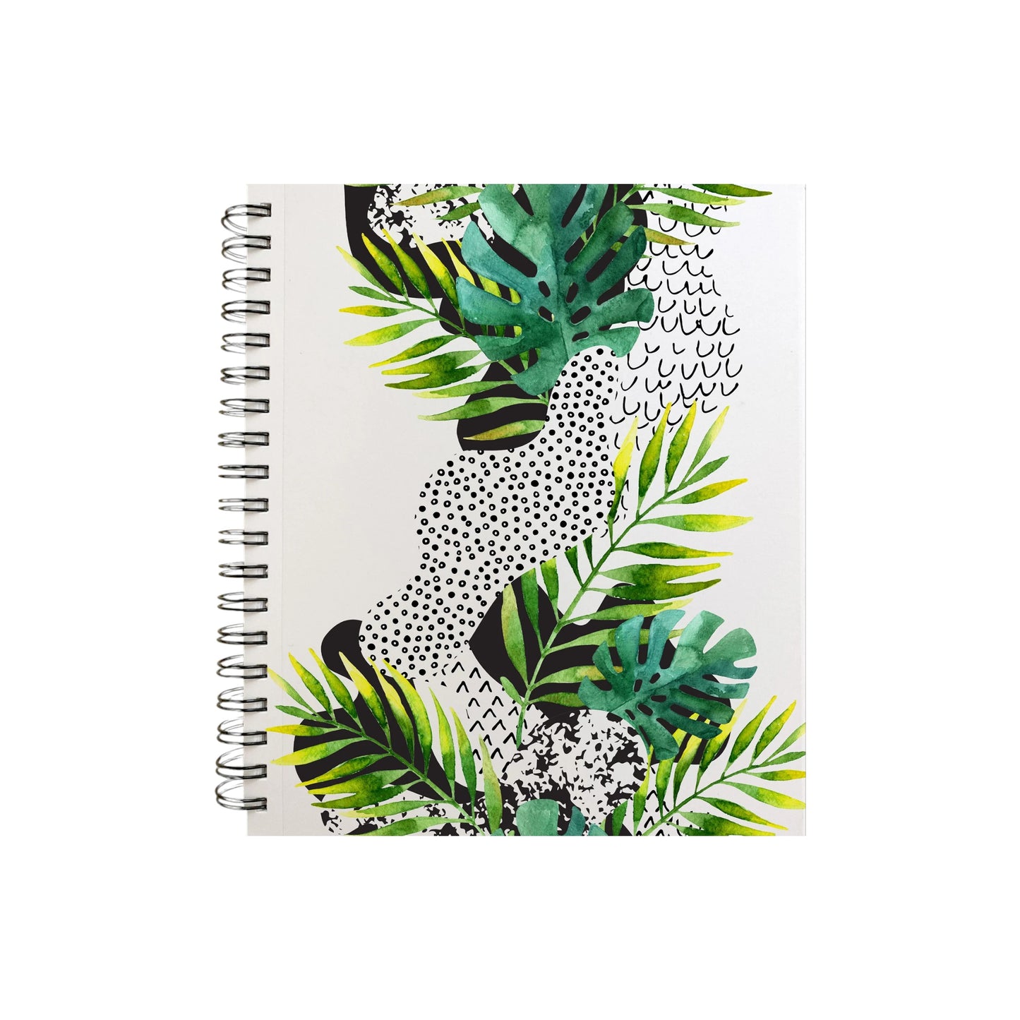 Notebook with tropical leaf design on a white background