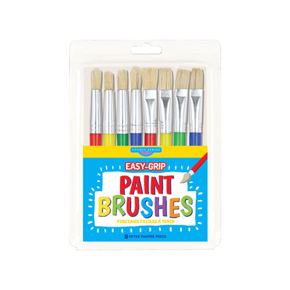 Studio Series 8-Piece Easy-Grip Paint Brushes, featuring four round and four flat brushes with thick, colorful handles in a clear compact case