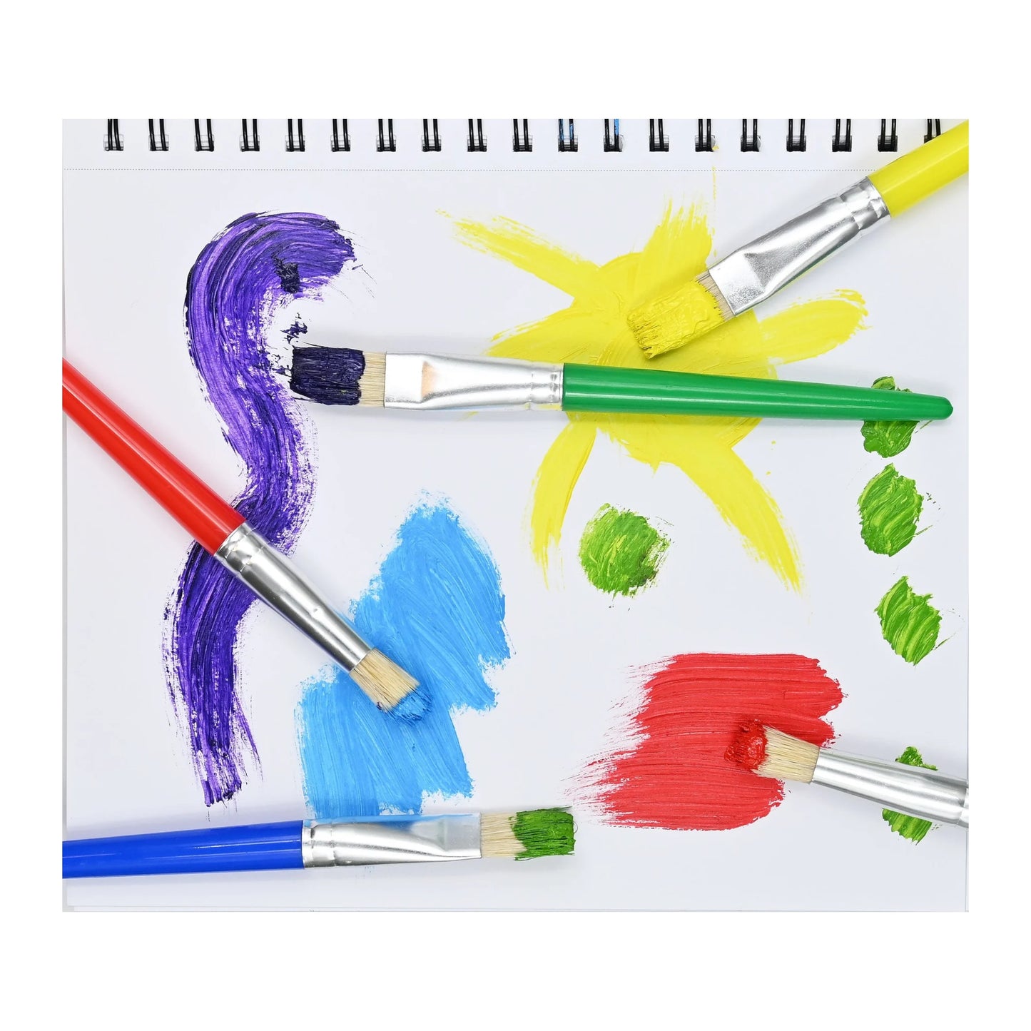 Studio Series 8-Piece Easy-Grip Paint Brushes, featuring four round and four flat brushes with thick, colorful handles in a clear compact case