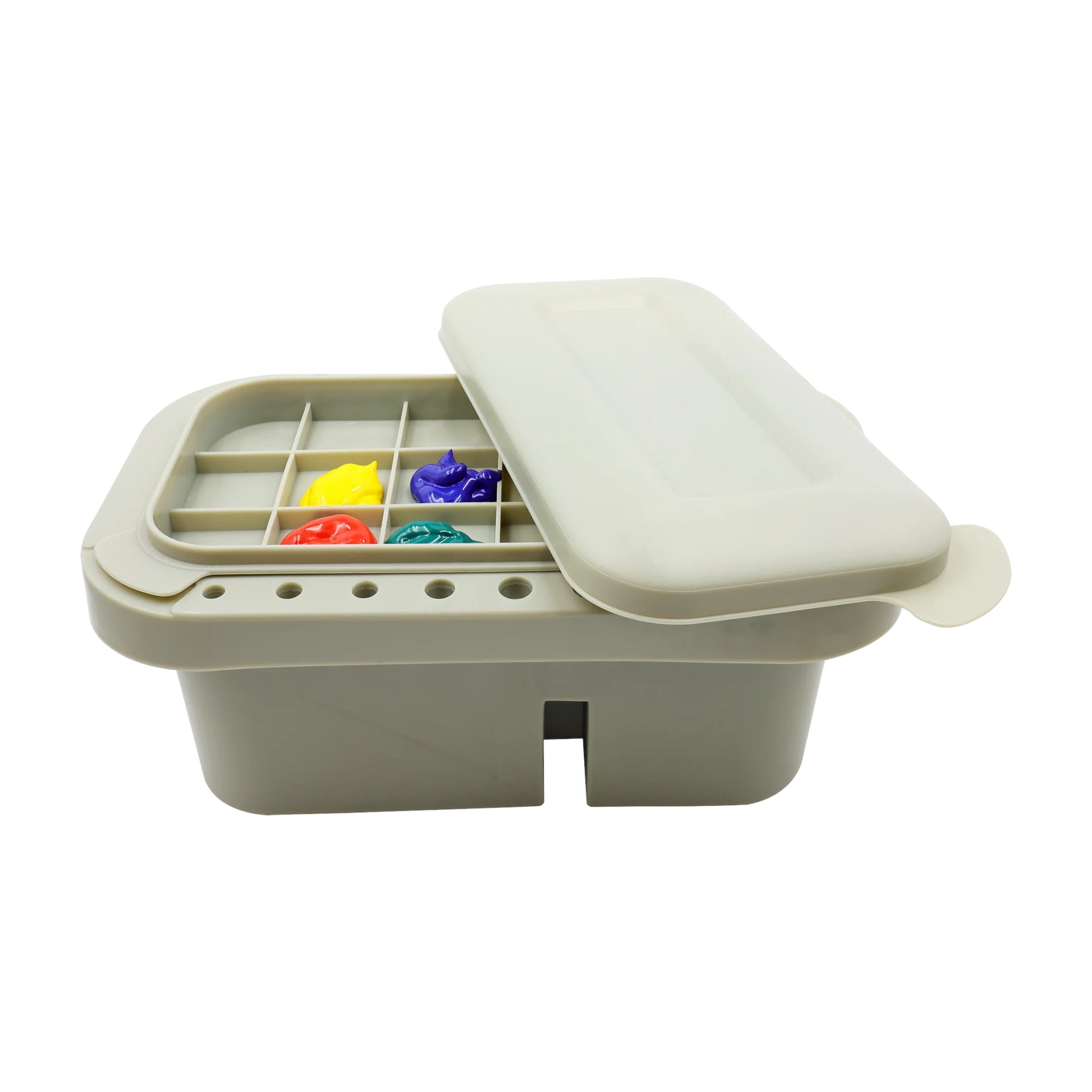 Studio Series Artist's Paintbrush Organizer, featuring a wash basin, 16 drying holes, and a grid palette lid for mixing paints