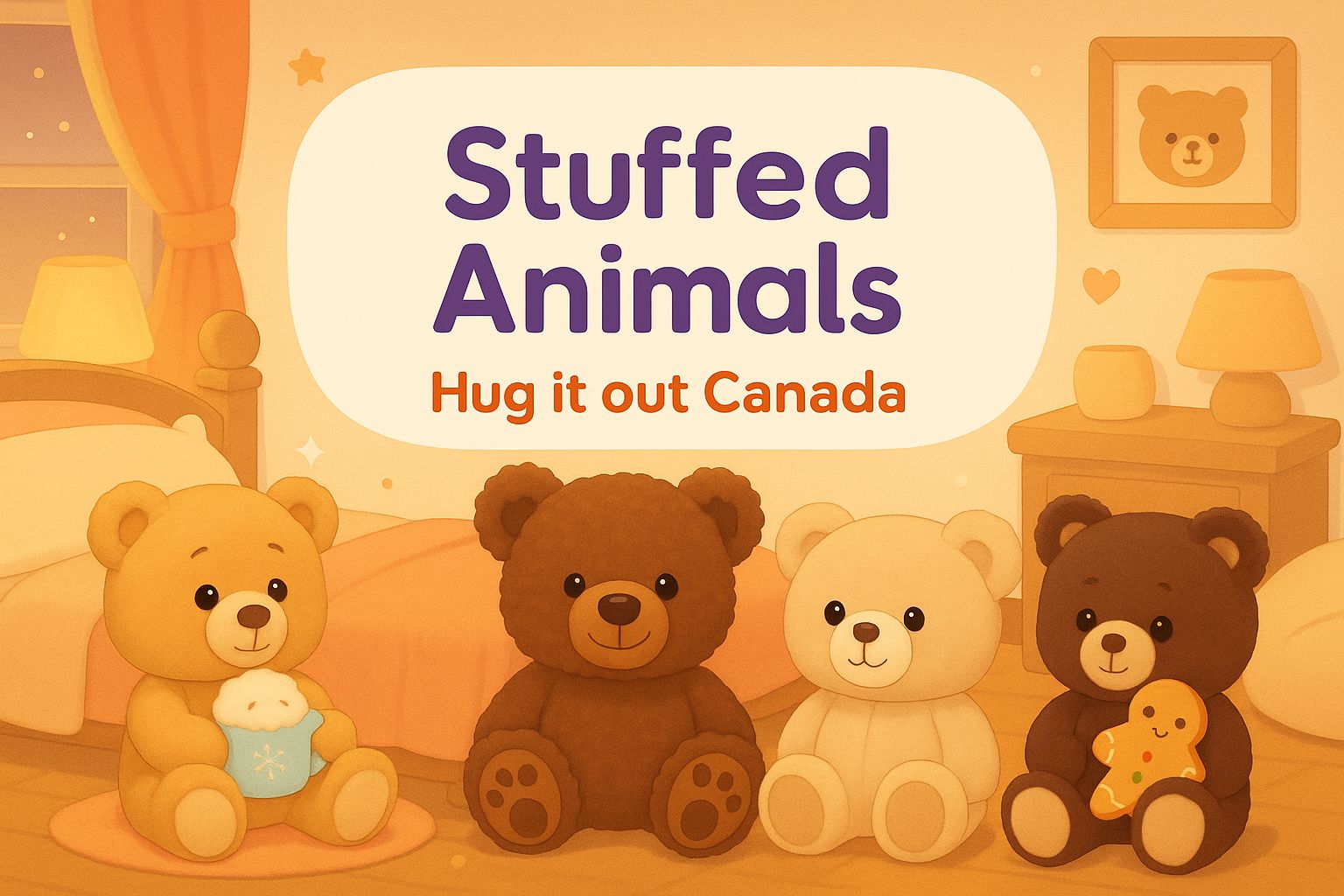 Digital banner featuring ReChild’s Stuffed Animals Collection with cozy teddy bears arranged in a warm, playful bedroom scene