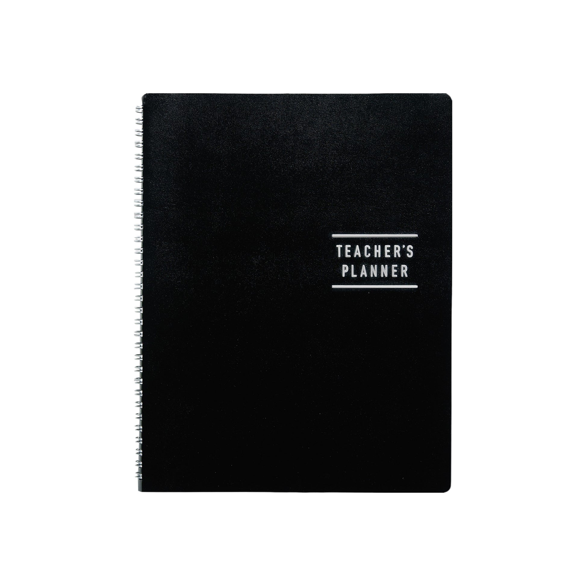 Black wire-bound Teacher's Planner featuring a flexicover and 168 pages for lessons, attendance, and grades.