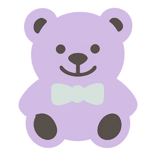 Purple teddy bear with a bow tie on a white background