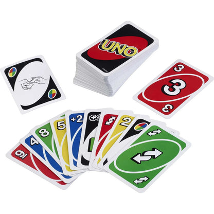 Uno card game with various cards displayed on a white background