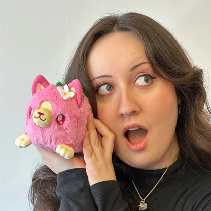 Squishable Alter Egos Series 18 Strawberry Kitty 4.5-Inch Plush, a pink and cream cat soft toy with strawberry leaf accents