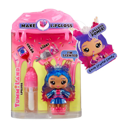 Yummly Land lip gloss and doll set in packaging with pink and yellow colors.