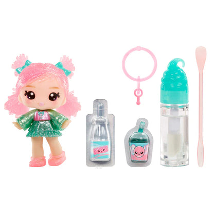 Toy doll with bathroom accessories on a white background