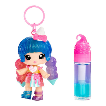 Yummiland Lip Gloss Doll Stephie Snowcone two-tone DIY lip gloss kit figure with blue hair and a bottle on a white background